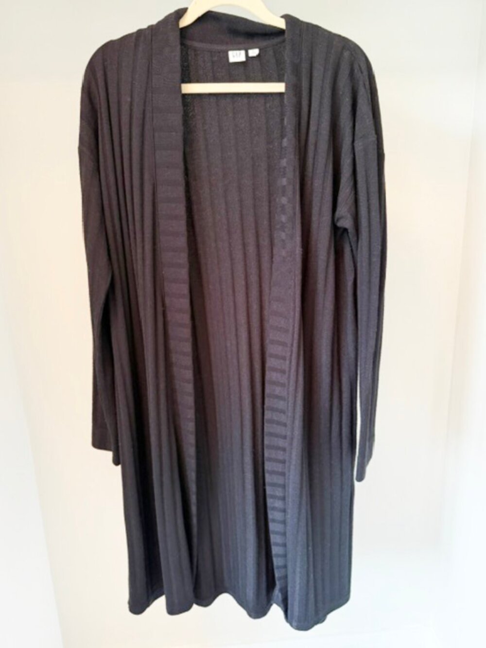 Gap black ribbed marled duster open cardigan, Size Large Tall